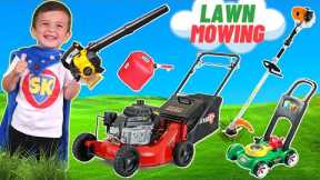 Lawn Mower, Weed Eater, Leaf Blower for Kids | Power Tools with Obstacle Course | Grass Cutting Play