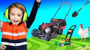 Lawn mowers for children | Yardwork Video for Kids | min min playtime