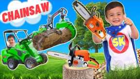 Chainsaws for Kids | Tree Cutting Tractor | Power Tools | Big Trucks for Toddlers | Yard Work | Play