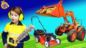 Lawn mower Video for Kids | Tractor Blippi Toys | min min playtime