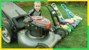 Lawn Mowers for KIDS | Toy Lawn Mowers vs Real Lawn Mower | YARD Work FUN with Brothers R Us! 4K!