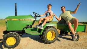 Using tools and kids tractor to fix flat tire on Mud Mower | Tractors for kids