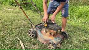Industrial lawn mower restoration | restore old machine cut grass