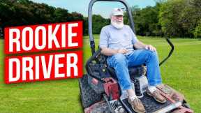 69 Year Old Learns How to Drive a Toro Zero Turn Mower and Exmark Staris