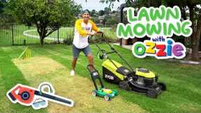 Lawn Mower Video For Kids | Backyard Mowing, Stripes & Cricket Pitch For Toddlers With Ozzie