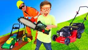 Lawn  Mowers Yard work Tools for Kids Video | blippi toddler | min min playtime