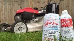 Adding Sea Foam to lawn mower fuel + intake cleaning with Sea Foam Spray