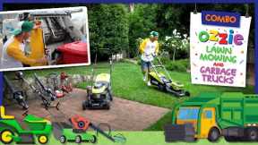 Lawn Mower + Garbage Truck Combo With Ozzie | Kids Lawn Mowers For Toddlers Like Blippi